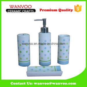 Cylindrical Shape Hand Printing Ceramic Bath Accessory Set